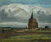 La vecchia torre di Nuenen con contadino che ara