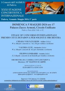 I concerti dell'AGIMUS di Padova 2024. Concerto finale del 20° Concorso Internazionale "Premio Città di Padova"