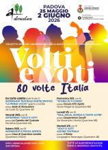 Locandina del percorso culturale Volti e voti: 80 volte Italia dell'Associazione Abracalam APS